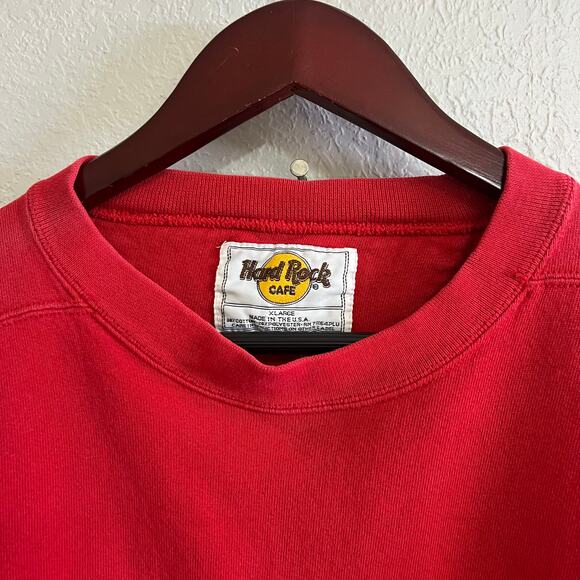 Vintage 90s Hard Rock Cafe Sweatshirt Mens XL Red Las Vegas Y2K Distress - Picture 10 of 12